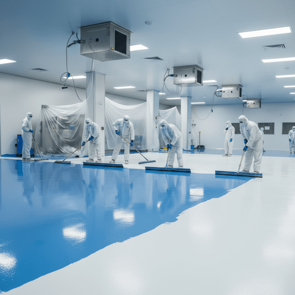 Cleanroom flooring installation in progress